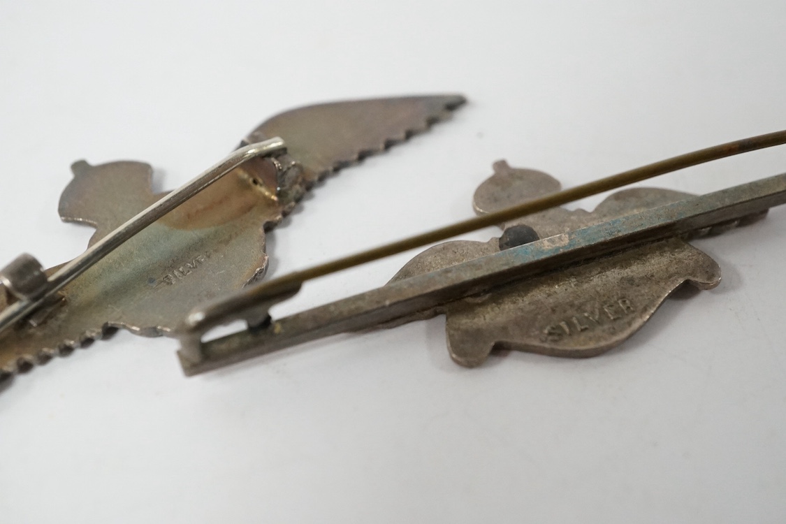 Two silver and enamel naval sweetheart brooches, one for the Fleet Air Arm. Condition - good.